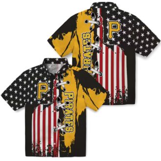 Black Pittsburgh Pirates Button Up Hawaiian Shirt - Tropical Stitched Flag Baseball Shirt for Men