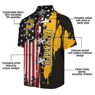 Black Pittsburgh Pirates Button Up Hawaiian Shirt - Tropical Stitched Flag Baseball Shirt for Men