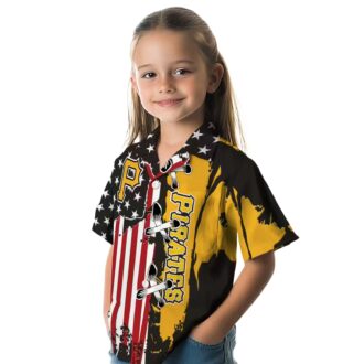 Black Pittsburgh Pirates Button Up Hawaiian Shirt - Tropical Stitched Flag Baseball Shirt for Men