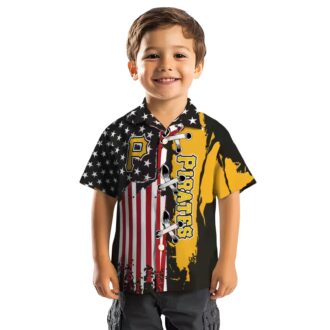 Black Pittsburgh Pirates Button Up Hawaiian Shirt - Tropical Stitched Flag Baseball Shirt for Men