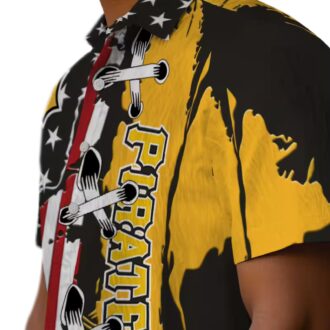 Black Pittsburgh Pirates Button Up Hawaiian Shirt - Tropical Stitched Flag Baseball Shirt for Men