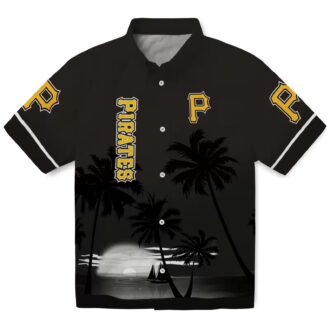 Black Pittsburgh Pirates Hawaiian Shirt - Sunset Beach Baseball Style