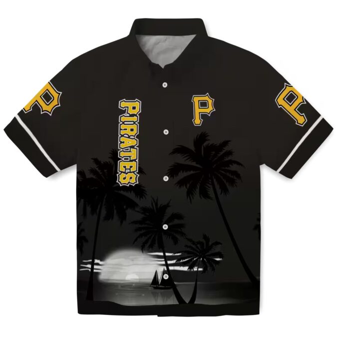 Black Pittsburgh Pirates Hawaiian Shirt - Sunset Beach Baseball Style