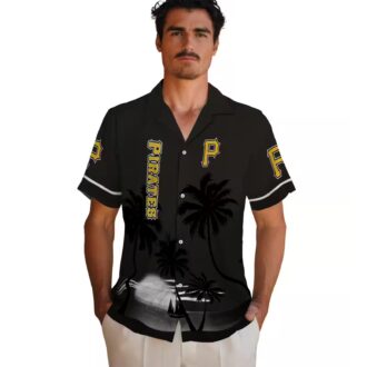 Black Pittsburgh Pirates Hawaiian Shirt - Sunset Beach Baseball Style