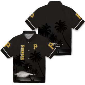 Black Pittsburgh Pirates Hawaiian Shirt - Sunset Beach Baseball Style
