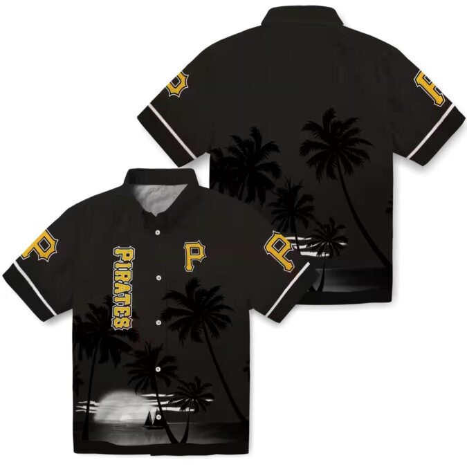 Black Pittsburgh Pirates Hawaiian Shirt - Sunset Beach Baseball Style