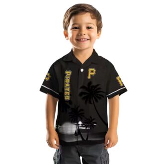 Black Pittsburgh Pirates Hawaiian Shirt - Sunset Beach Baseball Style