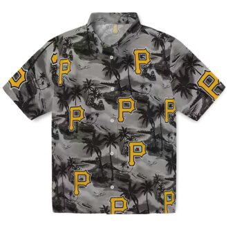 Black Pittsburgh Pirates Summer Shirt - Tropical Hawaiian Palm Print