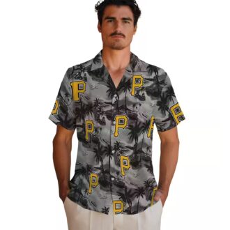 Black Pittsburgh Pirates Summer Shirt - Tropical Hawaiian Palm Print