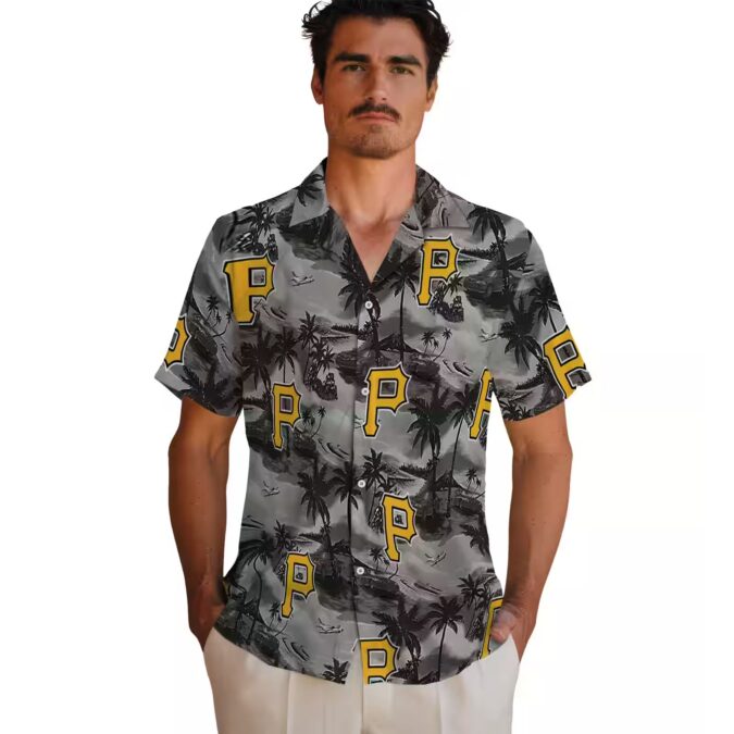 Black Pittsburgh Pirates Summer Shirt - Tropical Hawaiian Palm Print