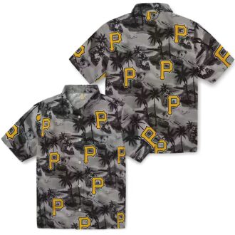 Black Pittsburgh Pirates Summer Shirt - Tropical Hawaiian Palm Print