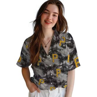 Black Pittsburgh Pirates Summer Shirt - Tropical Hawaiian Palm Print
