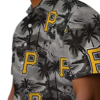 Black Pittsburgh Pirates Summer Shirt - Tropical Hawaiian Palm Print
