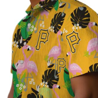 Flamingo Tropical Pittsburgh Pirates Shirt - Green Black Hawaiian Beach Style