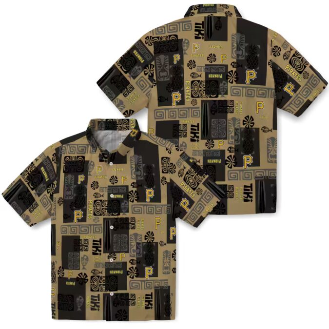Men's Pittsburgh Pirates Black Hawaiian Shirt with Tribal Patterns - MLB Team Apparel