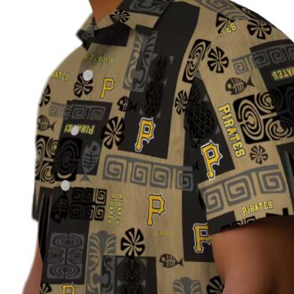 Men's Pittsburgh Pirates Black Hawaiian Shirt with Tribal Patterns - MLB Team Apparel