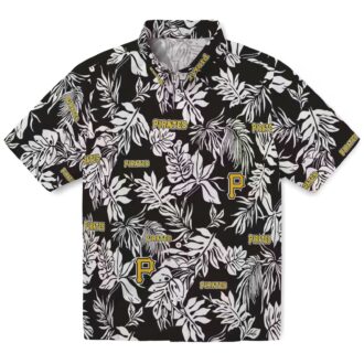 Men's Pittsburgh Pirates Tropical Hawaiian Shirt - Black White MLB Beach Shirt with Leaf Pattern