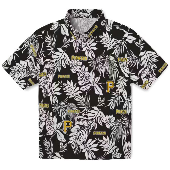 Men's Pittsburgh Pirates Tropical Hawaiian Shirt - Black White MLB Beach Shirt with Leaf Pattern