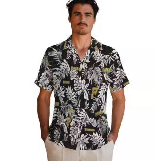 Men's Pittsburgh Pirates Tropical Hawaiian Shirt - Black White MLB Beach Shirt with Leaf Pattern