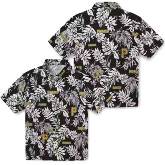 Men's Pittsburgh Pirates Tropical Hawaiian Shirt - Black White MLB Beach Shirt with Leaf Pattern