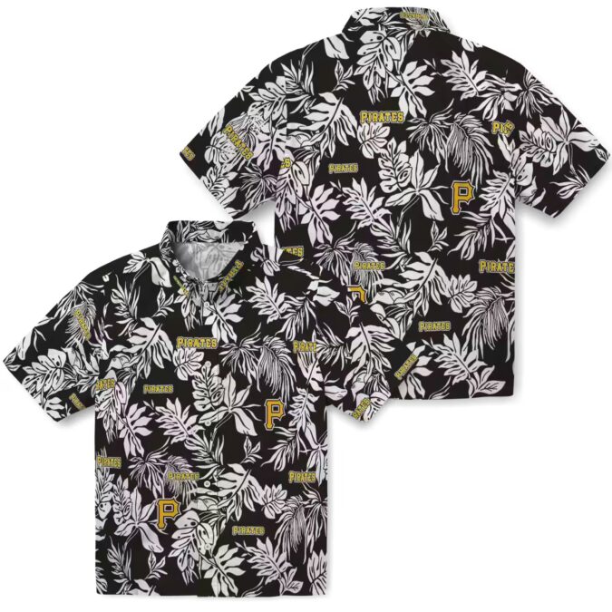 Men's Pittsburgh Pirates Tropical Hawaiian Shirt - Black White MLB Beach Shirt with Leaf Pattern