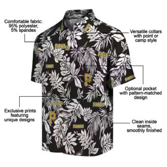 Men's Pittsburgh Pirates Tropical Hawaiian Shirt - Black White MLB Beach Shirt with Leaf Pattern