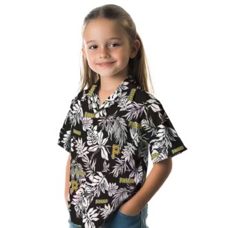 Men's Pittsburgh Pirates Tropical Hawaiian Shirt - Black White MLB Beach Shirt with Leaf Pattern