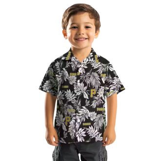 Men's Pittsburgh Pirates Tropical Hawaiian Shirt - Black White MLB Beach Shirt with Leaf Pattern