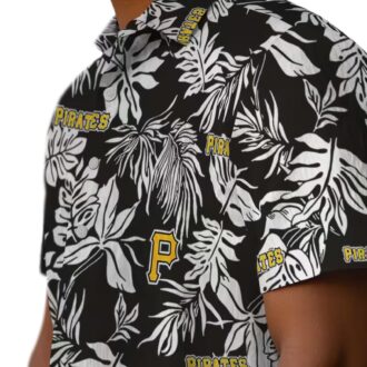 Men's Pittsburgh Pirates Tropical Hawaiian Shirt - Black White MLB Beach Shirt with Leaf Pattern