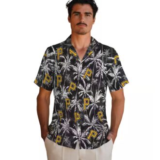 Men’s Pittsburgh Pirates Black Hawaiian Shirt - Palm Leaf Vacation Shirt