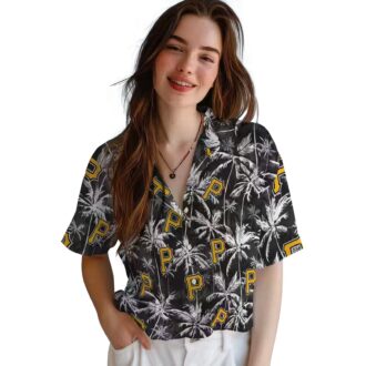 Men’s Pittsburgh Pirates Black Hawaiian Shirt - Palm Leaf Vacation Shirt