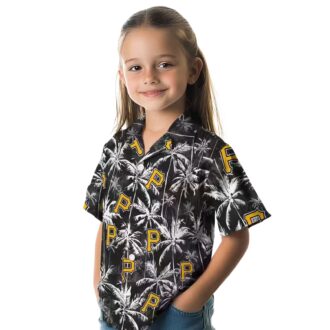 Men’s Pittsburgh Pirates Black Hawaiian Shirt - Palm Leaf Vacation Shirt