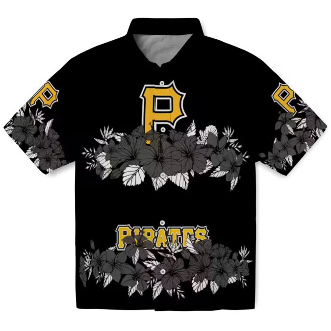 Men’s Pittsburgh Pirates Floral Hawaiian Shirt - Black Stripe Tropical MLB Wear