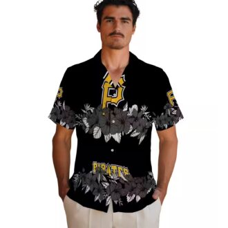 Men’s Pittsburgh Pirates Floral Hawaiian Shirt - Black Stripe Tropical MLB Wear