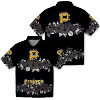 Men’s Pittsburgh Pirates Floral Hawaiian Shirt - Black Stripe Tropical MLB Wear