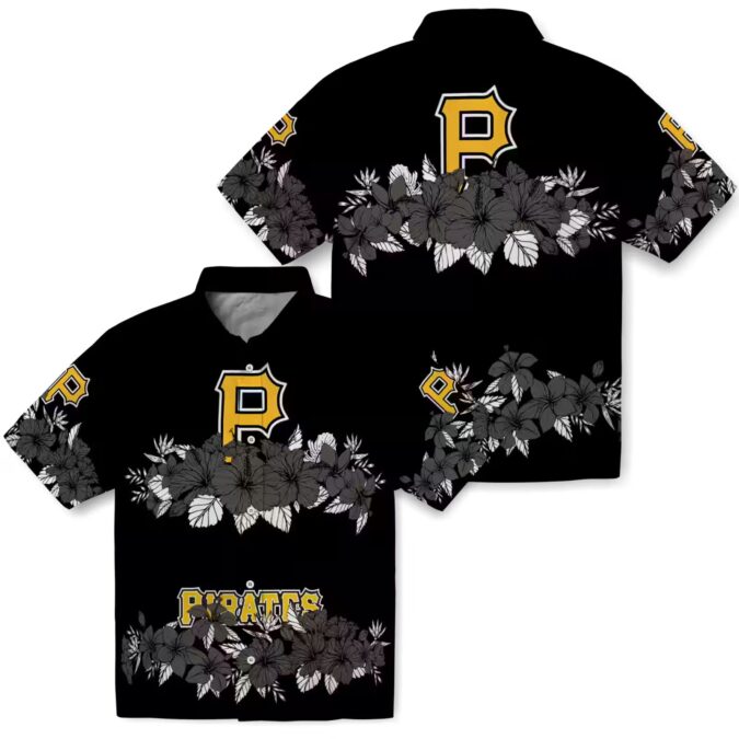 Men’s Pittsburgh Pirates Floral Hawaiian Shirt - Black Stripe Tropical MLB Wear