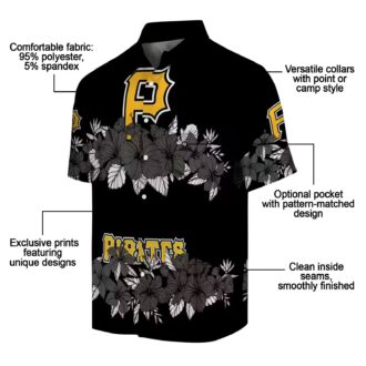 Men’s Pittsburgh Pirates Floral Hawaiian Shirt - Black Stripe Tropical MLB Wear
