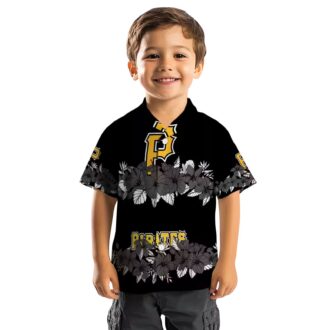 Men’s Pittsburgh Pirates Floral Hawaiian Shirt - Black Stripe Tropical MLB Wear
