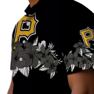 Men’s Pittsburgh Pirates Floral Hawaiian Shirt - Black Stripe Tropical MLB Wear
