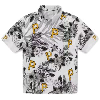 MLB Pittsburgh Pirates Aloha Hawaiian Shirt - Hibiscus Floral Black White Button-Up