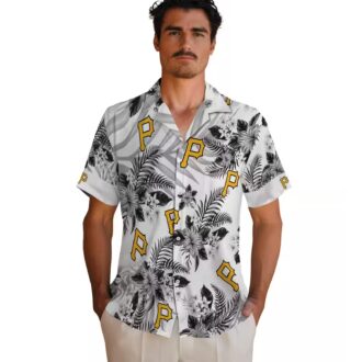 MLB Pittsburgh Pirates Aloha Hawaiian Shirt - Hibiscus Floral Black White Button-Up