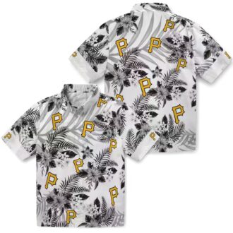 MLB Pittsburgh Pirates Aloha Hawaiian Shirt - Hibiscus Floral Black White Button-Up