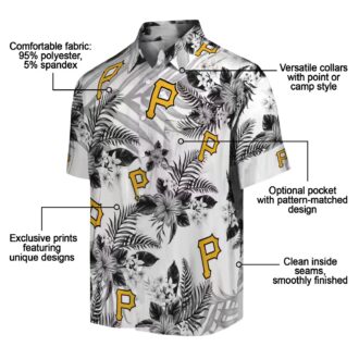 MLB Pittsburgh Pirates Aloha Hawaiian Shirt - Hibiscus Floral Black White Button-Up