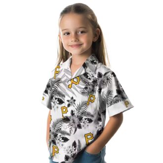 MLB Pittsburgh Pirates Aloha Hawaiian Shirt - Hibiscus Floral Black White Button-Up