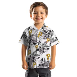 MLB Pittsburgh Pirates Aloha Hawaiian Shirt - Hibiscus Floral Black White Button-Up