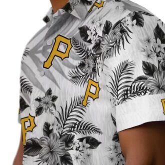 MLB Pittsburgh Pirates Aloha Hawaiian Shirt - Hibiscus Floral Black White Button-Up