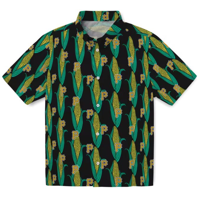 MLB Pittsburgh Pirates Corn Print Hawaiian Shirt - Black Green Beach Style