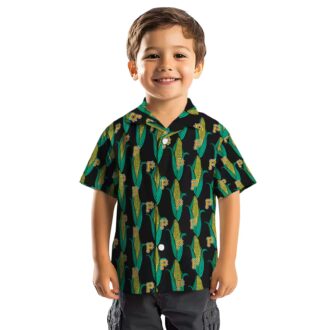 MLB Pittsburgh Pirates Corn Print Hawaiian Shirt - Black Green Beach Style