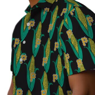 MLB Pittsburgh Pirates Corn Print Hawaiian Shirt - Black Green Beach Style