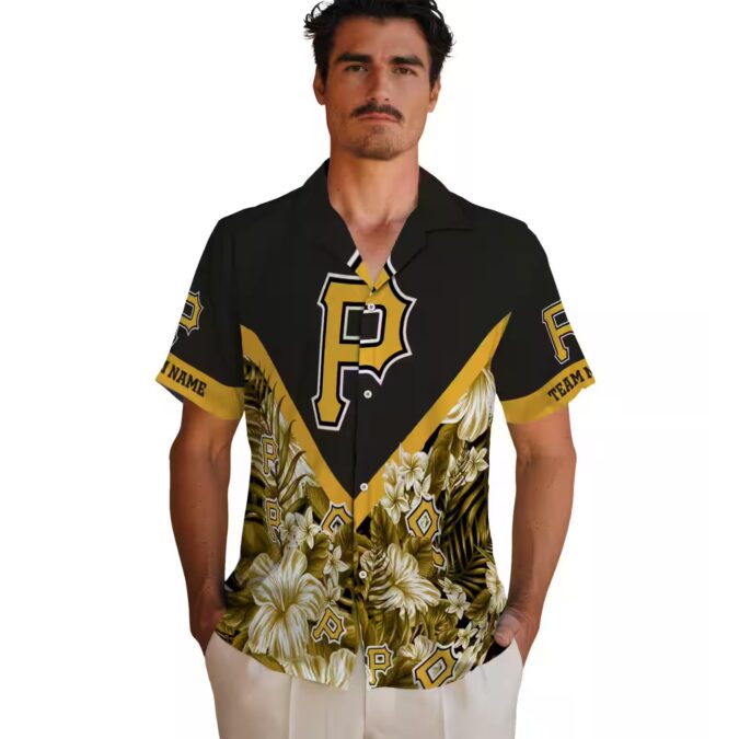 Personalized Pittsburgh Pirates Hawaiian Shirt - Black Chevron Floral Summer Wear